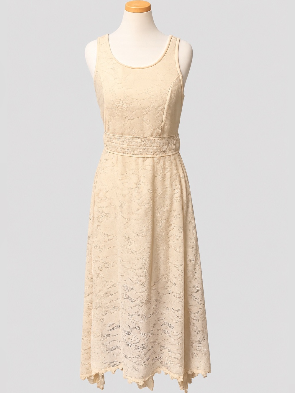 Sleeveless Cream Lace Midi Dress with Waist Detail NWT J Gee Size M
